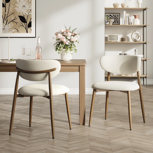 Sillas de Comedor Modernas Tosee - Respaldo Curvo de Tela Beige Claro, Patas de Madera Maciza Marrón Claro, 1 Año de Garantía para Cocina y Comedor - Product Image 5