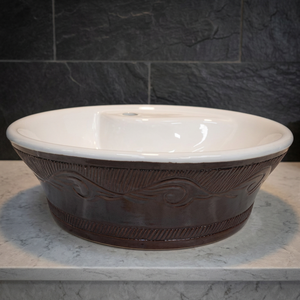 Vasque ronde en céramique marron moderne et écologique pour salle de bain, idéale pour les plans de travail de sous-sol et de villa - Product Image 3