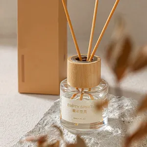 AROMA HOME Luxury Ideal Wedding Private Label 50ml Wooden Stick Lid Transparent Bottle Reed Diffuser With Gift Box