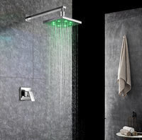 HOMEDEC Ensemble de pommeau de douche carré en acier inoxydable chromé à pression d'eau avec LED à 3 couleurs changeantes