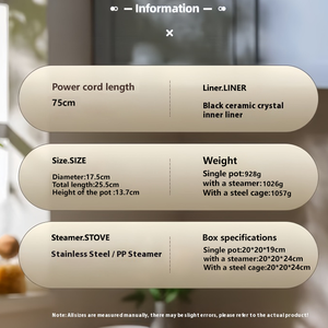 Marmite électrique intégrée légère de 1,8 L pour usage domestique avec cuiseur vapeur et revêtement antiadhésif, marmite de cuisson très vendue - Product Image 5