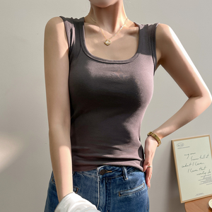 Top in maglia di cotone con strato interno, gilet <span class=keywords><strong>senza</strong></span> <span class=keywords><strong>spalline</strong></span> da donna, top aderente sexy bianco per primavera, estate, autunno - Product Image 3