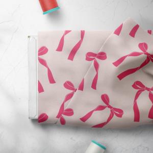 <span class=keywords><strong>Tissu</strong></span> <span class=keywords><strong>en</strong></span> coton doux personnalisé des années 80, imprimé numériquement, 100 % coton avec motif de nœuds roses et rubans pour vêtements - Utilisation pour robes, chemises, sacs - Product Image 4