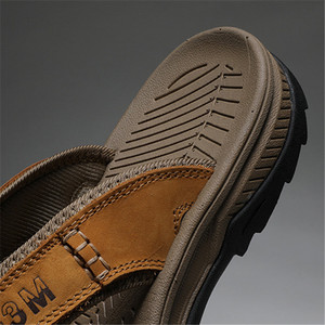 Sandales plates de pêcheur en <span class=keywords><strong>cuir</strong></span> véritable pour hommes, respirantes, confortables, antidérapantes, tongs de plage, été, printemps, taille - Product Image 4