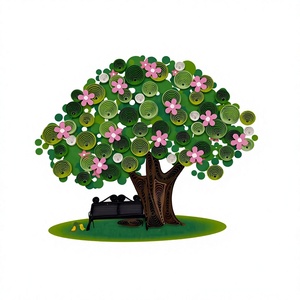 Carte de vœux créative 3D pop-up en quilling, motif arbre en papier, fleurs roses, banc, finition mate, impression numérique, design artistique personnalisé - Product Image 1
