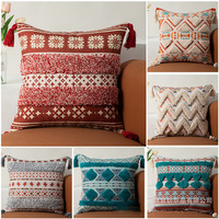 Housse de coussin décorative en coton tissé rayé et tufté, style bohème marocain nordique de luxe, 45x45cm