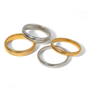 European American Style Trendy Bracelet 18K Gold Stainless Steel <b>Elastic</b> Band Women's Jewelry Fashion Bangle - Product Image 5