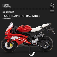 Modèle de moto sportive en alliage moulé sous pression à l'échelle 1/18 avec direction de la roue avant et suspension avant-arrière, jouet sonore et lumineux