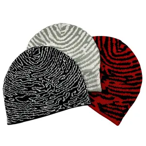 Bonnet jacquard acrylique unisexe de haute qualité logo personnalisé chapeaux d'hiver crâne tricoté bonnets de sport noirs graphique toques courtes chapeau