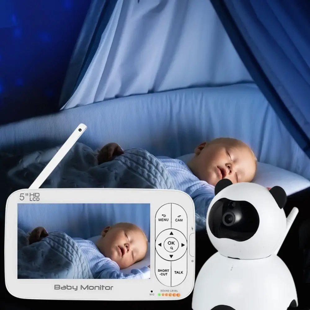 Pabrik OEM malam visi menangis deteksi 720P 1080P Babyphone 5 inci Video bayi Monitor Pan Tilt Zoom telepon bayi dengan kamera