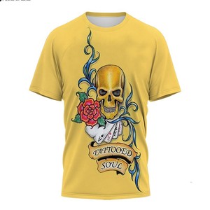 T-shirt pour homme, imprimé 3D crâne rose, coupe classique, manches courtes, logo sur le devant, tissu tricoté - Product Image 1