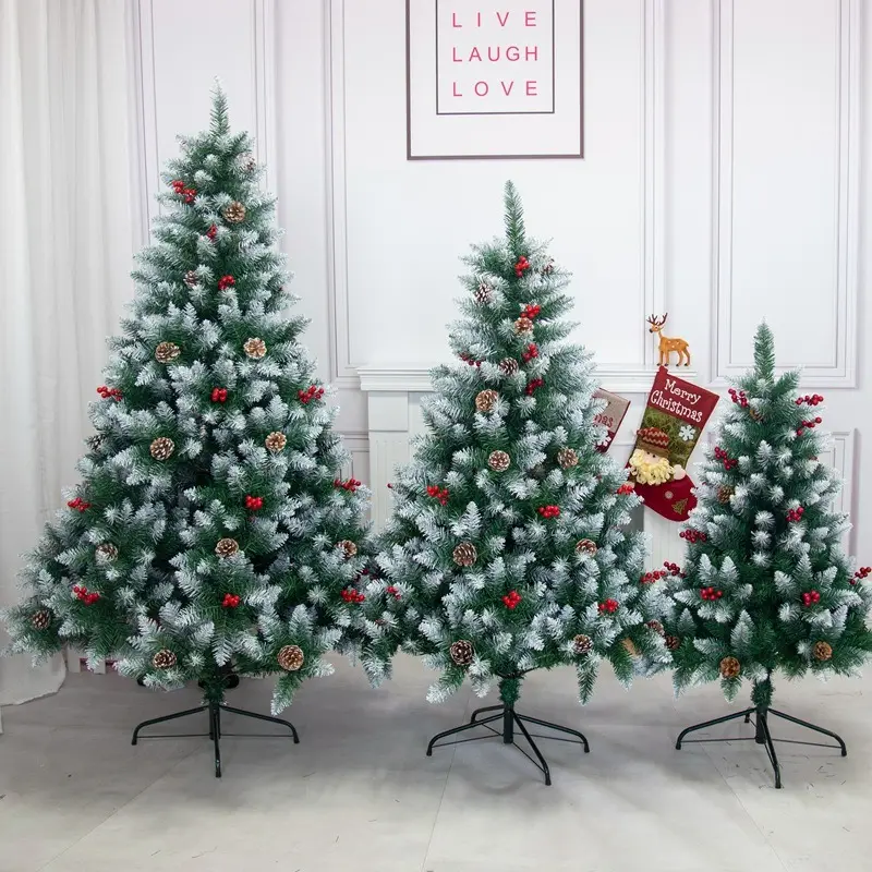 Árboles de Navidad de cono de pino de niebla de invierno con soporte rojo de Bettey fácil para la venta de Hote decorada