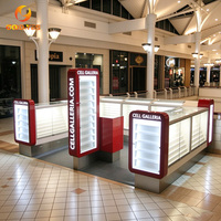 Kiosque d'exposition d'accessoires de téléphonie mobile modulaire avec vitrine en verre et boîte à lumière verticale pour centre commercial et commerce de détail