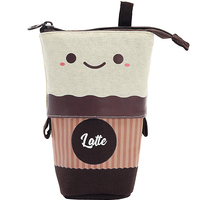 Trousse à crayons télescopique pop-up en toile pour enfants, motif lait, popcorn, panda, dessin animé, sac de rangement vertical pour papeterie de mode, commande en gros