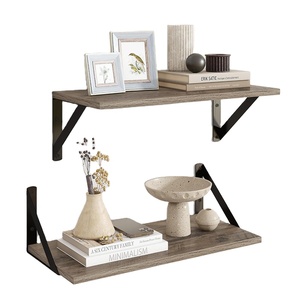 Heavy Duty <strong>Floating</strong> <strong>Shelves</strong> Set 2 16W X 8D Rustic <strong>Grey</strong> Wood Wall Mounted <strong>Shelves</strong> for Farmhouse Living Room - Product Image 1