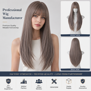 วิกผมยาวตรงแบบมีเลเยอร์ สีดำอ่อน วัสดุใยสังเคราะห์ ไม่ต้องใช้กาว ปรับขนาดได้ 28 นิ้ว ทนความร้อนสูง พร้อมหน้าม้าตาข่ายยืดหยุ่น - Product Image 1