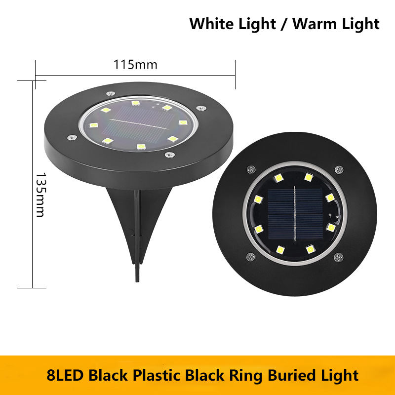 Lumière encastrable à anneau noir en plastique noir avec 8 LED - lumière blanche/chaude