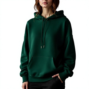 Sudadera con Capucha Extra Grande para Mujer, Color Verde Sólido, Felpa de Algodón, con Bolsillo Tipo Canguro, para Otoño, Corte Regular - Product Image 6