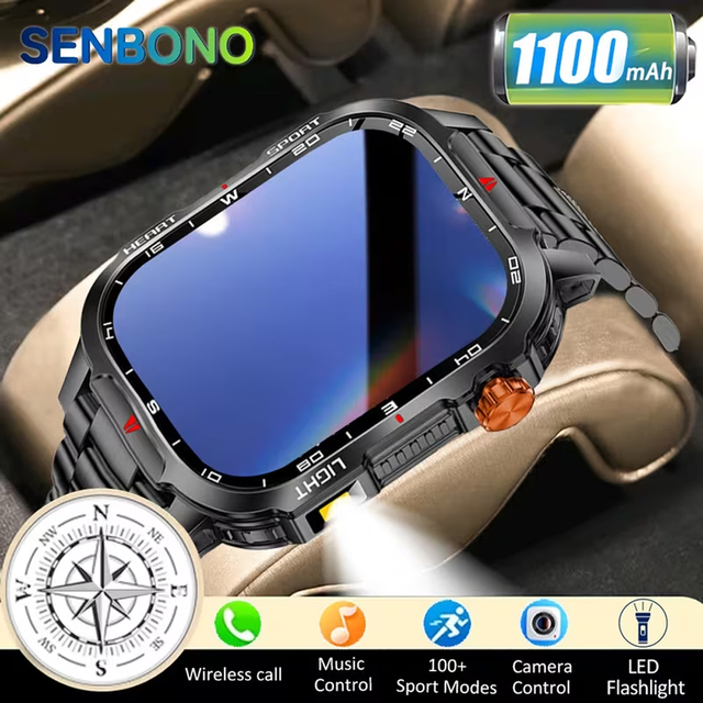 SENBONO V35 Smart Watch 1100mAh Long Battery Life Compass Multiple Exercise Modes Fitness Tracking Compatible with Android/iOS.