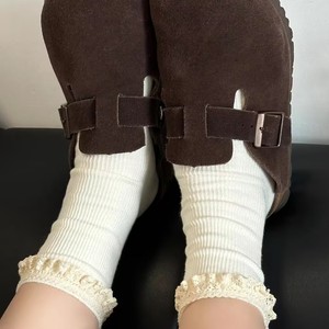 Women's Solid Color Slouch Socks With <b>Lace</b> Trim Breathable Cotton Mid-Calf Socks For Spring Autumn - Product Image 2