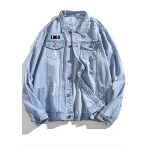 Free Shipping Fashion Wholesale Slim Men'S Western Style Custom Logo Homme Vintage American Winter Denim Half Blue Jacket For Me