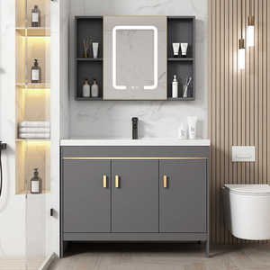 Modern MDF Lacquer Bathroom <b>Vanity</b> Unit with Integrated Basin and Cabinet Wall-Mounted Smart <b>Mirror</b> <b>Vanity</b> Combo - Product Image 1
