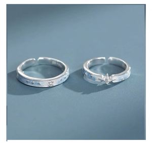 Anillos De Pareja Silver Plated Luminous Moon Zircon Star <b>Couple</b> <b>Rings</b> Glow in Dark Luminous Band Adjustable Open <b>Ring</b> Jewelry - Product Image 4
