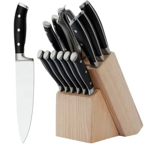 Set di coltelli e forbici in acciaio inossidabile da 14 pezzi con manico in ABS Set di coltelli da cucina con blocco di legno