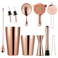 Kit d'outils de barman professionnel de luxe en cuivre, shaker Boston, ensemble de shakers à cocktails, 12 pièces, support en bambou, capacité de 750 ml