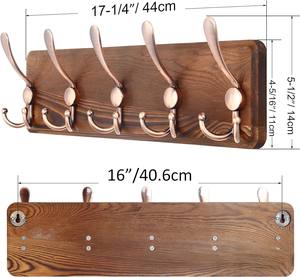 Percha <span class=keywords><strong>de</strong></span> Metal <span class=keywords><strong>de</strong></span> <span class=keywords><strong>madera</strong></span> montada en la pared <span class=keywords><strong>de</strong></span> alta resistencia, 5 ganchos para colgar ropa, batas, toallas, abrigos - Product Image 2