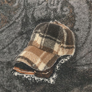 Gorra de béisbol de 6 paneles con estampado escocés tartán británico, visera curva, forro polar Sherpa grueso y cálido, tweed grueso 100% poliéster, estilo británico, Invierno 2025 - Product Image 3