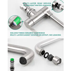 SANIPRO robinet <span class=keywords><strong>mitigeur</strong></span> d'évier Design de luxe <span class=keywords><strong>noir</strong></span> or brossé 304 acier inoxydable rotatif à 360 degrés robinet de <span class=keywords><strong>cuisine</strong></span> pliant - Product Image 4