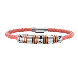 Pulsera con Nombre Grabado Personalizado, Chapado en Oro Rosa, Acero Inoxidable, Cordón de Cuero, Unisex, Regalo de Joyería Personalizada - Product Image 1