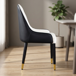 Silla de Oficina Moderna de Lujo en Cuero PU Naranja, Respaldo Curvo, Tapizada con Costuras, Patas de Metal Negro, Puntas Doradas - Product Image 1
