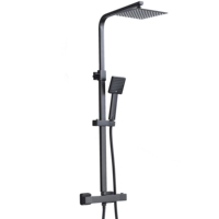 Mitigeur de douche thermostatique carré à deux pommeaux de douche en acier inoxydable, ensemble de douche thermostatique à effet pluie noir mat