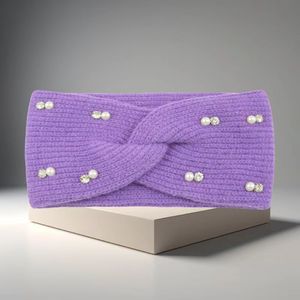 Otoño Invierno 8 colores perla diamante tejido <span class=keywords><strong>banda</strong></span> para el cabello para mujer cálido oreja protección Cruz diadema elástica turbante para el cabello - Product Image 3