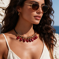 Collier ras du cou vintage multicolore en perles de résine pour femme, avec cordon noir en spirale, collier statement, bijoux de mode bohème