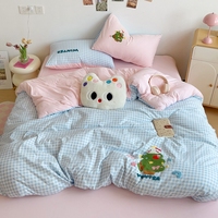 Ensemble de draps de lit en polyester 200TC à quatre pièces avec housse de couette imprimée avec des animaux de dessin animé pour la chambre à coucher