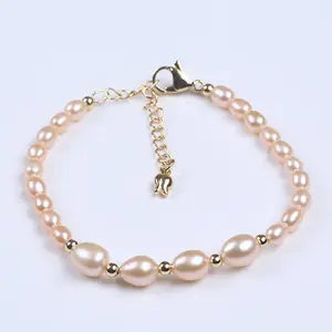 Fashion bracelet natural Freshwater 4-5mm Rice Pearl Bracelet Gold 3mm Beads Accessories Bracelet for woman