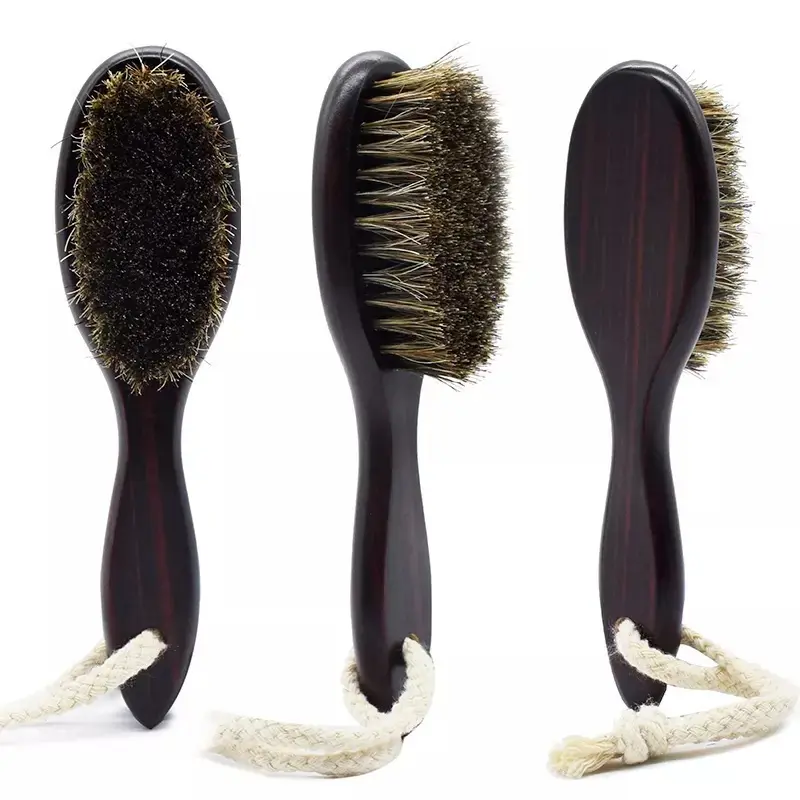 Barber Beard Comb Medium Soft Boar bristle Wood Brush Beard Curve Palm Wave Wood Beard brush 360 Wave Brush For Men
