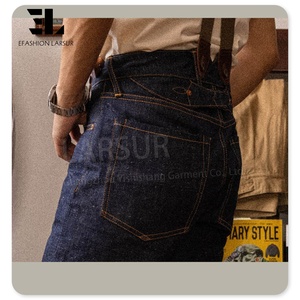 LARSUR Fabricant de denim personnalisé Bukleback Jeans en denim à lisière brute de travail pour hommes Pantalon en denim à <span class=keywords><strong>boucle</strong></span> droite slim rouge à lisière - Product Image 5