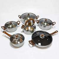 Ensembles de batterie de cuisine en gros casseroles et poêles antiadhésives en acier inoxydable 12 pièces produits de cuisine en métal modernes en bois