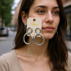 Boucles d'oreilles multi-cercles Linda Fashion en alliage plaqué argent, bijoux de mode unisexe - Product Image 2