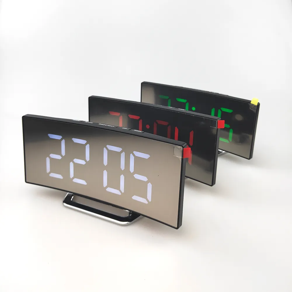 Jam Alarm Digital Layar Besar, Permukaan Cermin LED Elektronik Jam, Tunda Mode,12/24H Auto/Custom Kecerahan Modern Cermin D