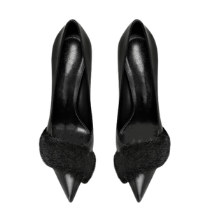 Chaussures à talons hauts et fins pour femmes, grande taille 47, sexy, à bout pointu, sandales en fourrure, escarpins de soirée à coupe large pour femmes - Product Image 5