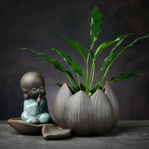 Nuovo sistema idroponico cinese Zen verde alloro Coppersia bambù e vaso di legno viola vaso di fiori di sabbia vaso decorativo in ceramica - Product Image 2