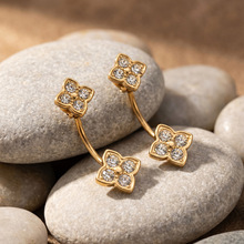 Pendientes de acero inoxidable con circonita de lujo, resistentes al agua, chapados en oro de 18 quilates para mujer - Product Image 4