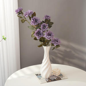 热卖3头人造烧边角玫瑰软装饰花束家居婚庆餐桌布置 - Product Image 3