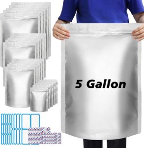 Riutilizzabile richiudibile chiusura lampo chiusura lampo sigillo conservazione degli alimenti Stand Up Pouch argento vuoto foglio di alluminio 5 galloni sacchetti di Mylar con etichette - Product Image 1