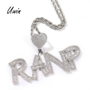 UWIN CZ ciondolo con <span class=keywords><strong>nome</strong></span> di cuore ciondolo con lettera CZ maiuscolo iniziale 5A CZ <span class=keywords><strong>pietre</strong></span> 18K placcato oro <span class=keywords><strong>nome</strong></span> collana pendente - Product Image 1